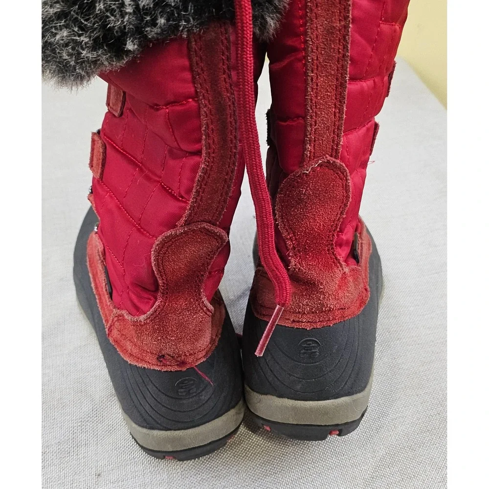 Kamik Scarlet Waterproof Insulated Winter Snow Boots Red Fur Trim Kids Sz 1 READ